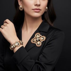 Jackie Orr Spanish Style Black & Copper Pearl & CZ Set